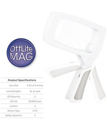 OttLite LED Folding Magnifier | Travel Magnifier Pocket Magnifier | 2X Optical Grade Magnification 6X Spot Viewer LED Illumination | Home Work Travel - Buy Online on GoSupps.com