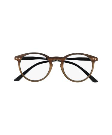 Silac - Wood & Black 7602 - Unisex reading glasses - round glasses - Light resistant and comfortable reading glasses - for women and men - brown and black +1.00