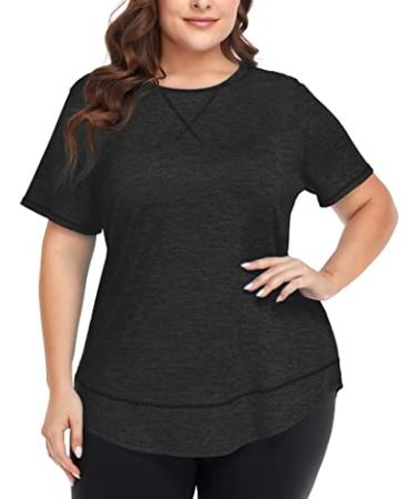 COOTRY Plus Size Workout Tops for Women Short Sleeve Loose fit Shirts Athletic Gym Yoga Clothing 2X Black