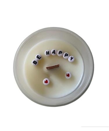 Secret Candle Scented Candle with a Message Inside - Be Happy - Secret Candle with Lemongrass Scent - Handmade Soy Wax Scented Candle with Wooden Wick Holder