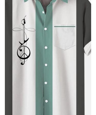 Men's Vintage 1950s Music Notes Bowling Shirt - Short Sleeve Button Down - X-Large - Buy Online on GoSupps.com