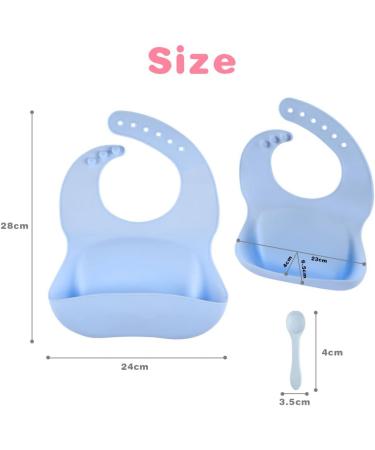Vicloon Silicone Baby Bib 2PCS | Waterproof Baby Feeding Bibs with Fork Spoon | Adjustable & Easy to Clean | Wide Food Catcher Pocket | Unisex Toddler Bibs - Blue-Dark Green - Buy Online on GoSupps.com