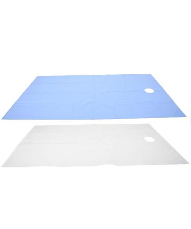 Ververt Touch treatment tablecloth beauty salon bed linen breathable oil-resistant for wellness studios massage cover with hole for the face white-blue waterproof