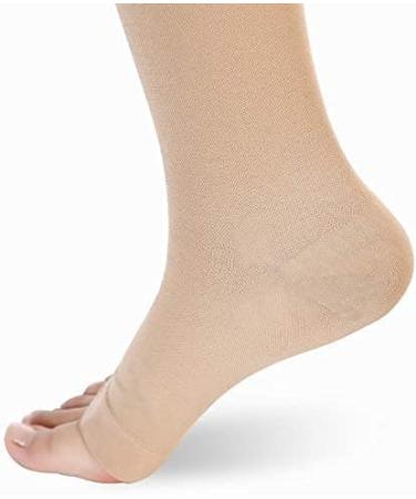 Leotruny Open Toe Thigh High Compression Stockings - 20-30 mmHg Support - Beige, Large (1 Pair) - Buy Online on GoSupps.com