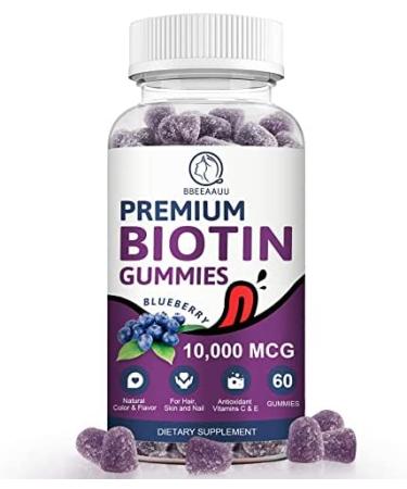 Biotin Gummies for Hair, Skin & Nails Growth - 10000mg Vitamins - Blueberry Flavor - 60 Count Vegan Pectin - Men, Women, Kids - Buy Online on GoSupps.com