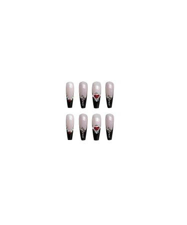MISUD Long Coffin Press on Nails with Punk Designs - Black French Tip Ballerina Acrylic False Nails | 24 pcs Rhinestone Glossy Glue on Nails - Buy Online on GoSupps.com