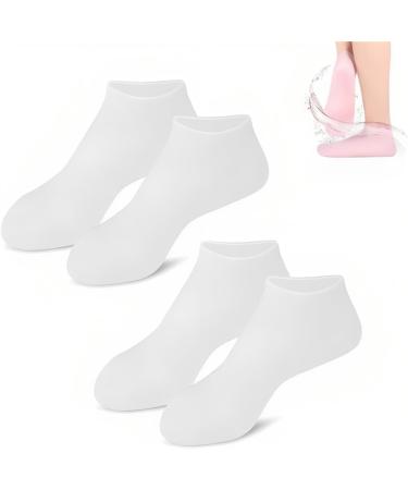 Tofern 2-Pairs Silicone Pedicure Socks for Women Foot Spa Pedicure Silicone Moisturizing Socks for Dry Cracked Foot Women Silicone Socks Softening Calluses White