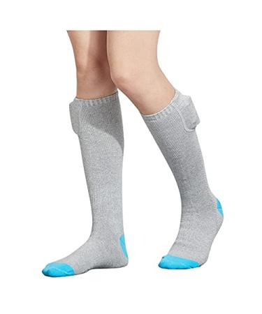 GXLONG USB Smart Charging Heating Knee High Socks, Women Men Hiking Heated Socks, Massage Warm Winter Stretch Cotton Socks One Size Blue