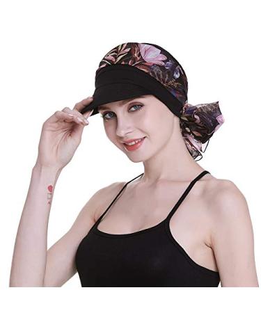 Newsboy Cap for Women Chemo Headwear with Scarfs Gifts Hair Loss Available All Year Black