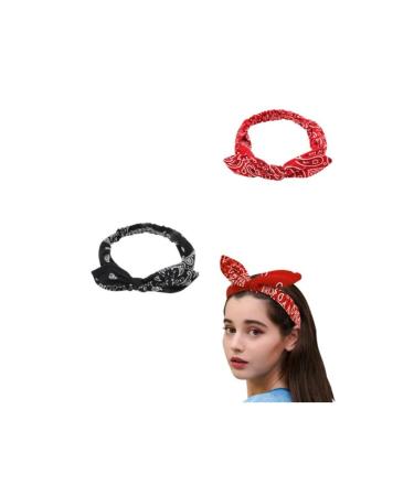 Voarge 2 Pieces Head Scarf for Women Retro Flower Print Hair Bands Vintage Rabbit Ear Hair Accessories for Women and Girls Twist Bow Wired Headbands