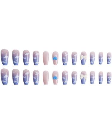 24Pcs/Set Press On Nails Blue gradient cloud pearl bow long fake nails Acrylic Fake Nails Full Cover Nails Tips Artificial Finger Manicure Press on nails for Women and Girls - Buy Online on GoSupps.com