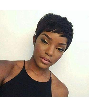 Yviann Pixie Cut Wigs Short Human Hair Wigs for Black Women Short Straight Black Ladies Wigs 1B Color Natural Straight-1B