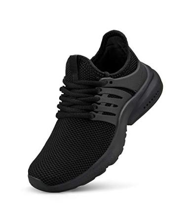 NYZNIA Boys Girls Shoes Tennis Running Lightweight Breathable Sneakers for Kids 7 Big Kid A Black