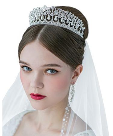 SWEETV Princess Diana Tiara for Women  Silver Pearl Wedding Crown for Bride  Rhinestone Costume Accessories for Birthday Party Prom