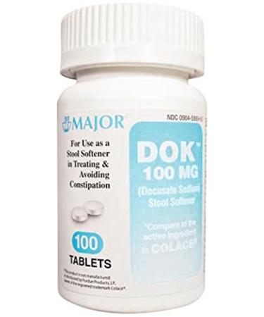 Major Pharmaceuticals 700401 Docusate Sodium Stool Softener Tablet Compare to Colace 100 mg White (Pack of 100)