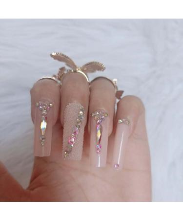 24pcs Luxury Super Long Wedding False Nails - Rectangular Acrylic Nails for Women - Nude Glossy Press On Nails - City Beauty - Buy Online on GoSupps.com