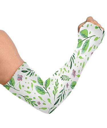 Dussdil Spring Leaves Butterflies Gardening Arm Sleeves Green Branches Farm Defense UV Sun Protection Cooling Arm Sleeves for Garden Farm Women Men with Thumb Hole