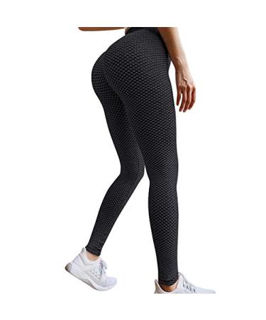 Famous TikTok Leggings, Yoga Pants for Women High Waist Tummy Control Booty Bubble Hip Lifting Workout Running Tights Large D-black