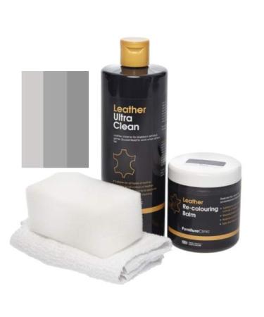 Furniture Clinic - Easy Leather Restoration Set - Leather Cleaner and Color Refreshment balm - scratches Solvation bleaching - car seats sofas clothing shoes and bags (light gray)