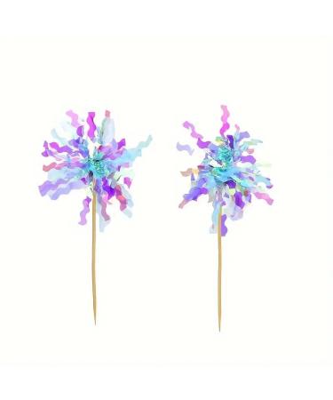 Radiant Revelry 10pcs Multiple Colors Happy Birthday Cake Topper - Rain Silk Blue Shiny DIY Cupcake Toppers for Sparkling Cake Decorations