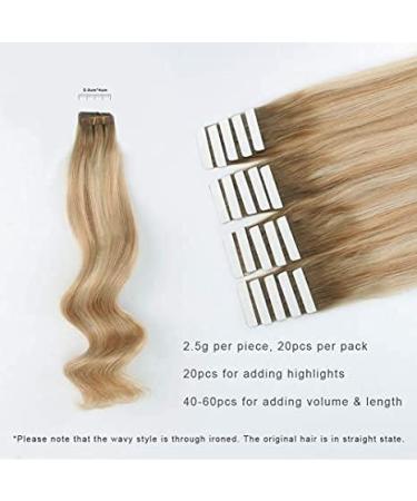 ABH AMAZINGBEAUTY Rooted Highlights Remy Tape in Hair Extensions 16 20pcs 50g Ash Brown Dirty Blonde Platinum Blonde R8-12/60 - Buy Online on GoSupps.com