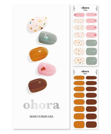 ohora Semi Cured Gel Nail Strips (N Butterscotch) - Works with Any Nail Lamps, Salon-Quality, Long Lasting, Easy to Apply & Remove - Includes 2 Prep Pads, Nail File & Wooden Stick - Yellow