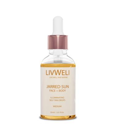 Jarred Sun, Self Tanner for face and body, Natural Sunless tanning drops for Light/Medium Glow, Vegan, Cruelty Free & Reef Safe - 30ml