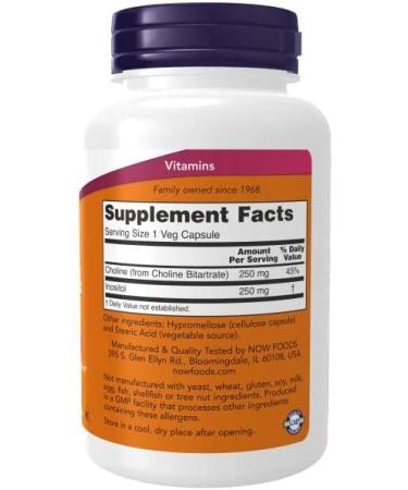 Now Foods Choline & Inositol 500mg - 100 Capsules | Essential Cognitive Support - Buy Online on GoSupps.com