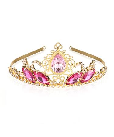 Pink Rhinestone Tiaras Fairy Bridal Headpiece Birthday Halloween Gold Crown