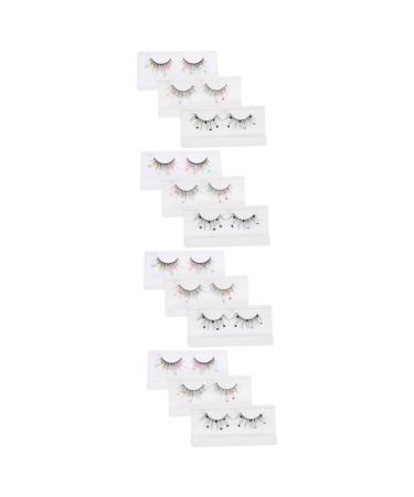 minkissy 12 Pairs Sequin False Eyelashes Pride Outfit Natural False Lashes Cosplay Colored Eyelashes Color Lashes Fake Lashes Natural Pride Makeup Imitation Miss Flash Flower Stickers