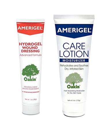 AMERIGEL Dry Skin and Wound Care Bundle (1 oz. Hydrogel Wound Dressing 6 oz. Care Lotion) - Moisturizing Healing for Irritated Skin