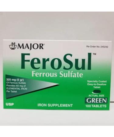 3 PACK FeroSul 325mg (5GR) Ferrous Sulfate Coated Easy-To-Swallow 100 ct. Tablets (Green)