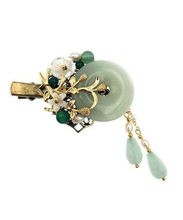 Chinese Lucky Jade Hairpin Women Vintage Tassel Hair Clip Hanfu Accessories Antique Cosplay Hair Clip Gift