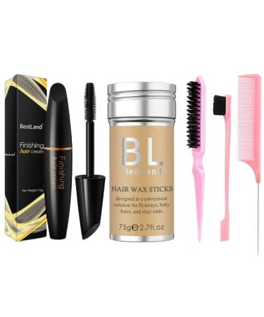 BestLand 5 Pcs Hair Wax Stick Set - Flyaways Edge Control - Wax Stick for Hair Hair Mascara Stick Hair Styling Comb Set - Slick Back Gel for Kids & Women Hair Bun Maker and Accessories (Pink)