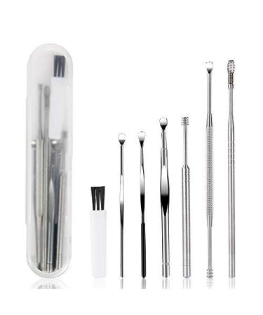 7 Pcs Ear Pick BetyBedy Ear Cleansing Tool Set Ear Curette Earwax Removal Kit with a Small Cleaning Brush and Storage Box Silver