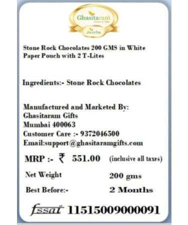 Jaiccha Ghasitaram Diwali Gifts Chocolate - Stone/ Rock Chocolates 200 GMS in White Paper Pouch with 2 T-Lites - Buy Online on GoSupps.com