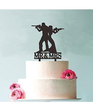 Heavy Gun Wedding Cake Topper - Groom & Bride With Heavy Gun Behind Each Other - Funny Gun Theme Wedding/Anniversary/Bridal Shower Cake Topper Mr and Mrs Wedding Cake Topper - Buy Online on GoSupps.com