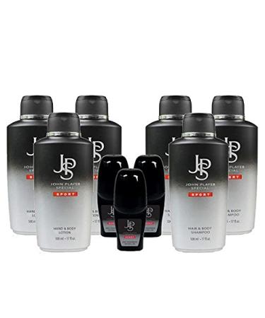 John Player Special Sport Hair & Body Shampoo 500ml + Body Lotion 500ml + Deodorant Roll-On 50ml 3 pieces each.