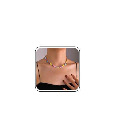 Vintage Seed Bead Choker Necklace Pearl Choker Necklace Colorful Star Heart Necklace Cute Rainbow Necklace Chain Jewelry for Women