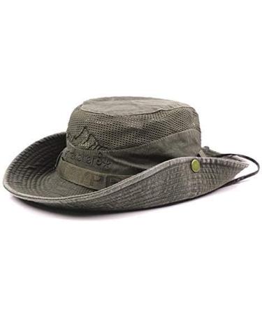 Mens Cotton Embossed Wide Brim Hat | Foldable Jungle & Fisherman Hat for Fishing & Hiking - Army Green - Buy Online on GoSupps.com