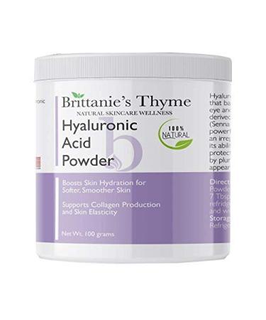 Brittanie's Thyme Pure Hyaluronic Acid Serum Powder  100 Grams | High Molecular Weight  Cosmetic Grade  100% Natural  Boosts Skin Hydration for Softer  Smoother Skin 3.52 Ounce (Pack of 1)
