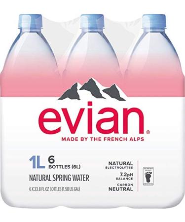 evian Natural Spring Water 1 Liter (Pack of 6), Naturally Filtered Spring Water, Naturally Filtered Spring Water in Large Bottles