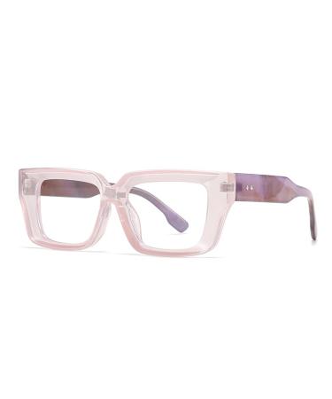 Retro Square Glasses for Women Men Fashion Square Thick Frame Anti Blue Light Eyeglasses Clear Lens Black Frame Purple 51 Millimeters