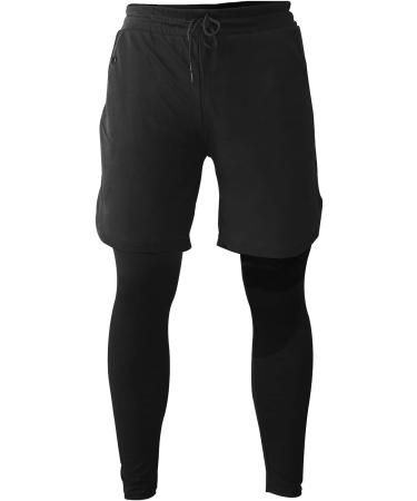 OEBLD Men's 2-in-1 Compression Running Workout Pants with Towel Loop - Large Black - Buy Online on GoSupps.com