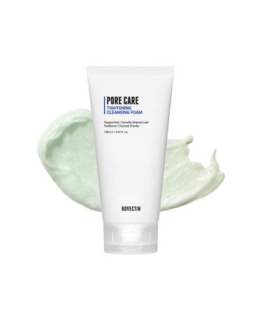 ROVECTIN Pore Tightening Cleansing Foam | Green Papaya Glycerin Charcoal Powder AHA/BHA/PHA for Refining Pore Size Non-Irritating | Oily Dull Skin | Vegan (5.07 fl. oz. 150 ml)