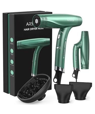 Hair Dryer Professional Dual Ionic Blow Dryer with Magnetic Nozzle 12 Modes 110000 RPM High-Speed Brushless Motor Super Quiet Foldable Dryer for Travel Salon Intelligent Constant Temperature