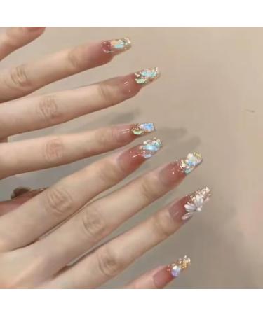 24Pcs/Set Press On Nails Icy powder blusher bright color fairy flower Length False Nails Acrylic Fake Nails Full Cover Nails Tips Artificial Finger Manicure Press on nails for Women and Girls - Buy Online on GoSupps.com