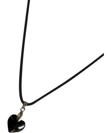 Silay Lian Xue Heart Trailer Necklace - Glass Crystal & Black Leather Choker for Women | Simple Colorful Gift & Christmas Decoration - Buy Online on GoSupps.com