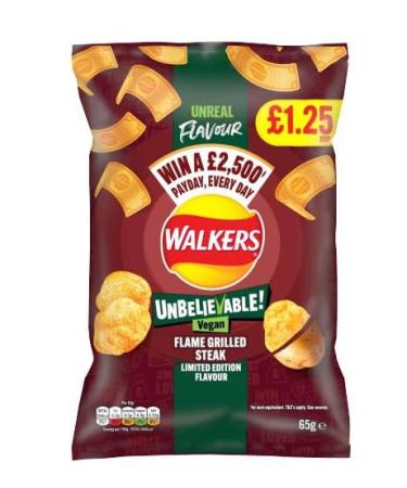 Walkers Vegan Flame Grilled Steak 65g Bags (30 Bags)