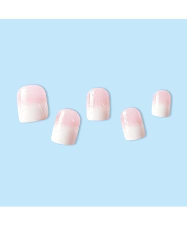 Ombre Press on Nails Short Square Nude White Gradient Full Cover Acrylic Stick on Nails for Women & Girls | 24Pcs French Manicure Decoration - Buy Online on GoSupps.com